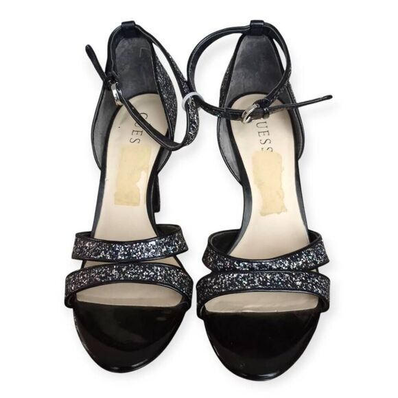 GUESS SILVER MULTI TEXTURE LAURN STRAP HEELS SZ.8 EUC. - Picture 2 of 8